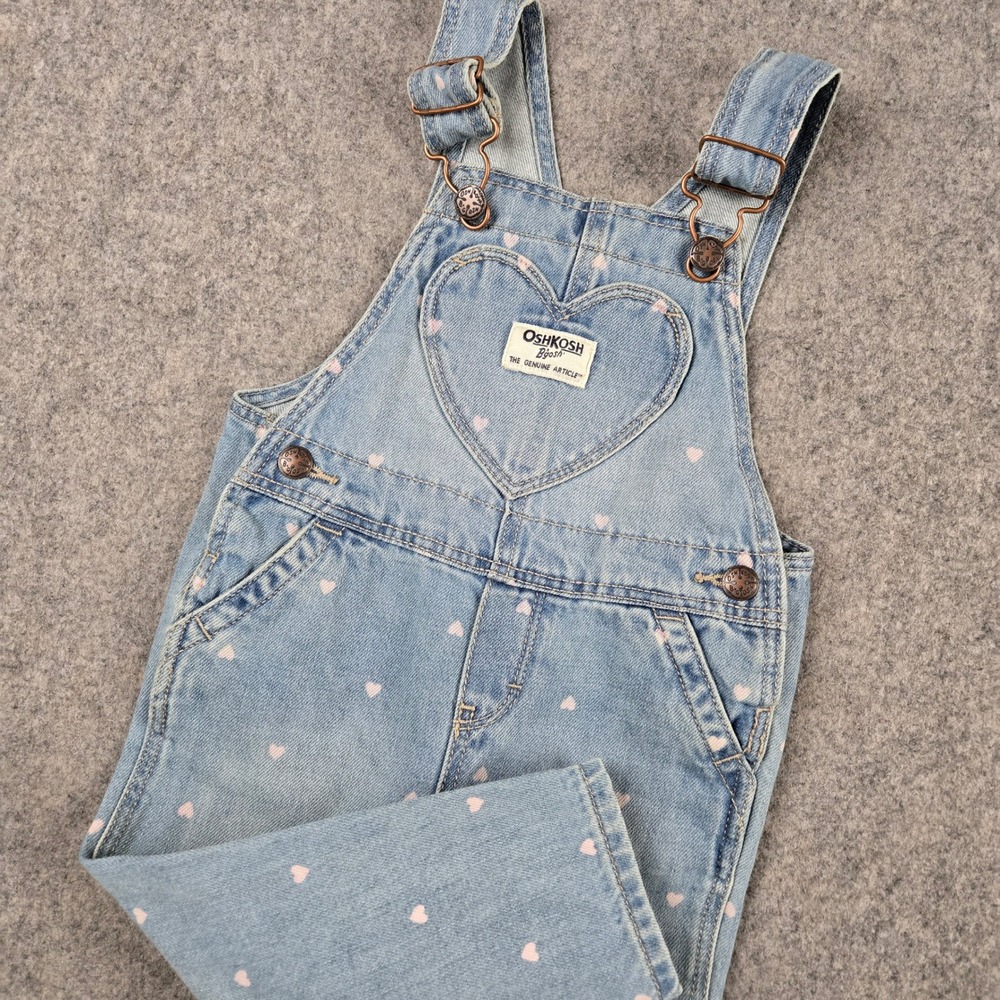 OshKosh B'gosh Overalls Girls 12M Blue Heart Print Denim Outdoors